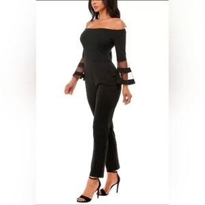 Premier Black Off-Shoulder Jumpsuit with Mesh Sleeves